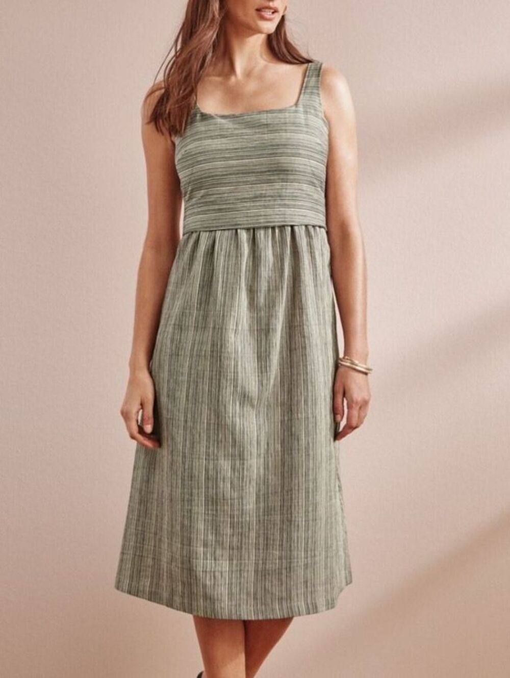 J.Jill Striped Linen Cotton Midi Dress Medium Square Neck